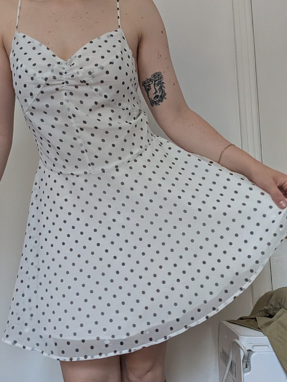 Urban Outfitters Light White Dress with Black Polka Dots